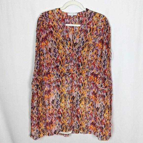 IRO Orange Plum Ohno Abstract Tropical Print Dress Flowy Tie Waist Sleeveless - Picture 8 of 14